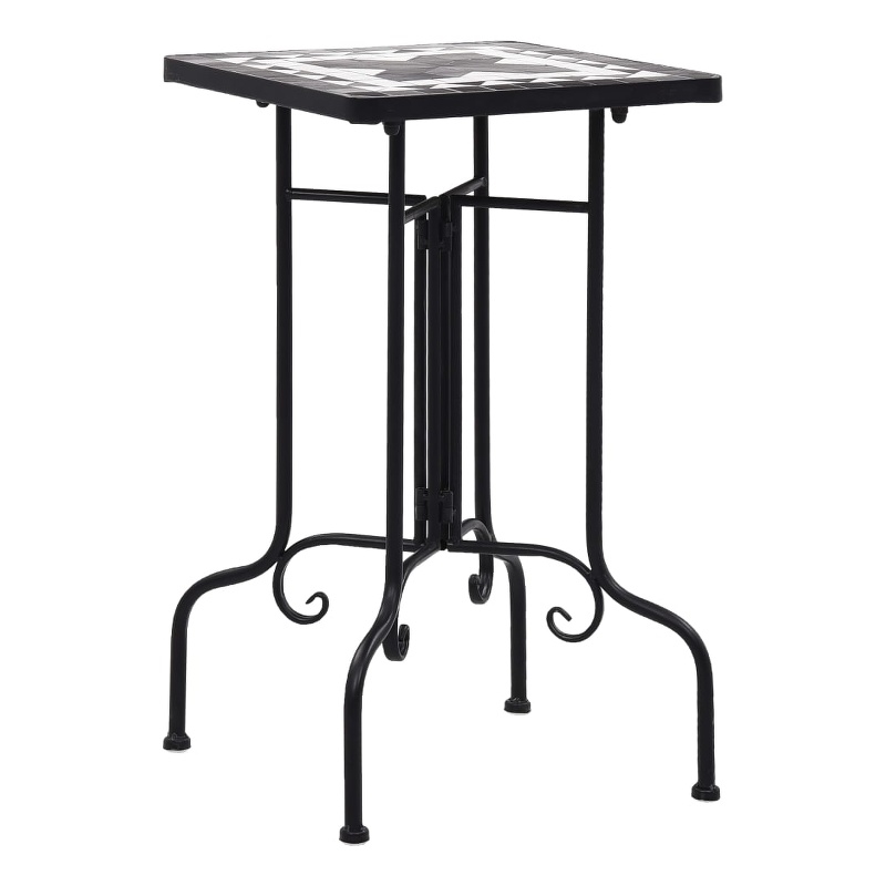 Afuera Living Small Mosaic Side Table with Ceramic Top in Black White