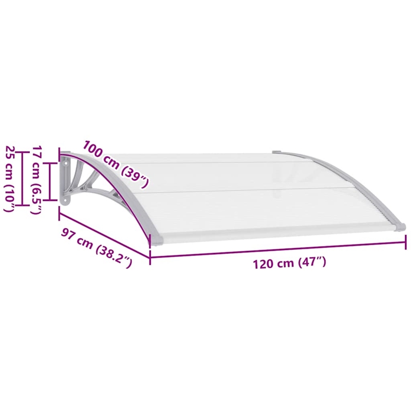 Afuera Living Door Canopy with ABS Brackets in Gray and Clear