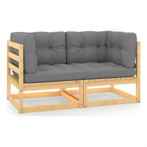 Afuera Living Modular Pine Wood 2-Seater Sofa in Gray with Cushions