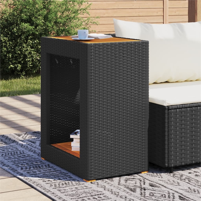 Afuera Living Garden Side Table with Acacia Wood Top in Gray Brown