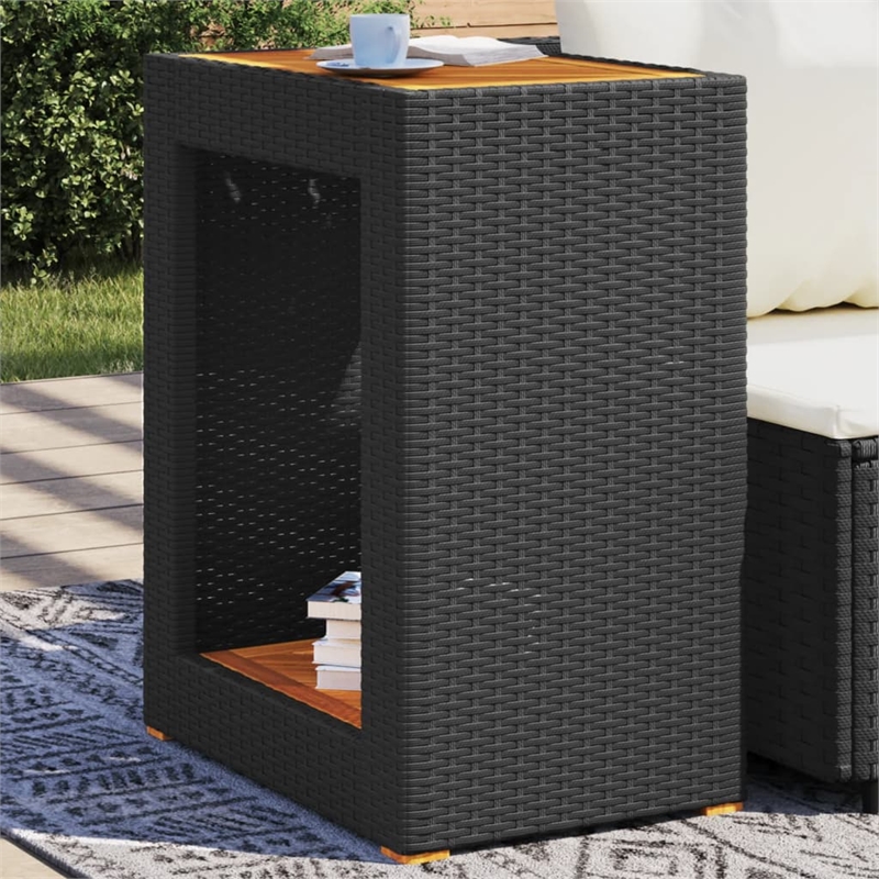 Afuera Living Garden Side Table with Acacia Wood Top in Gray Brown