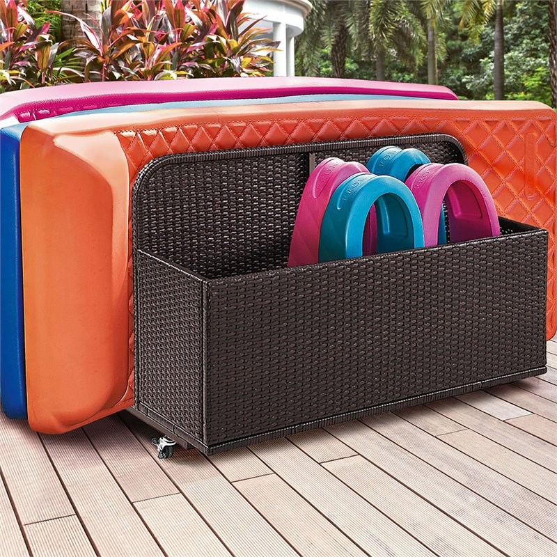 Afuera Living Coastal Outdoor Float Caddy in Brown with Wicker Design