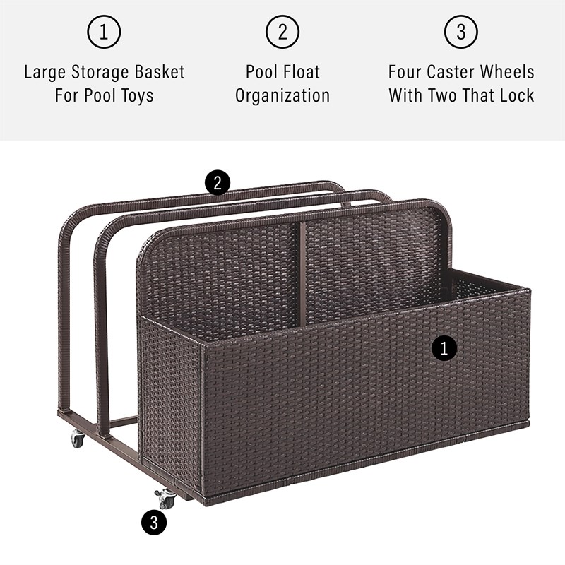 Afuera Living Coastal Outdoor Float Caddy in Brown with Wicker Design