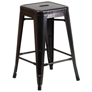 Afuera Living 24&quot Metal Backless Counter Stool in Black and Antique Gold