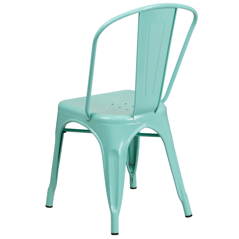 Afuera Living Metal Slat Back Dining Chair in Mint Green