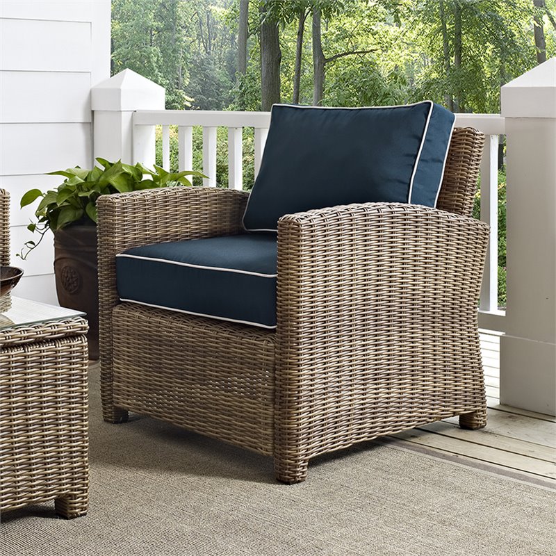 Afuera Living Fabric Patio Chair with Steel Frame in Brown and Navy