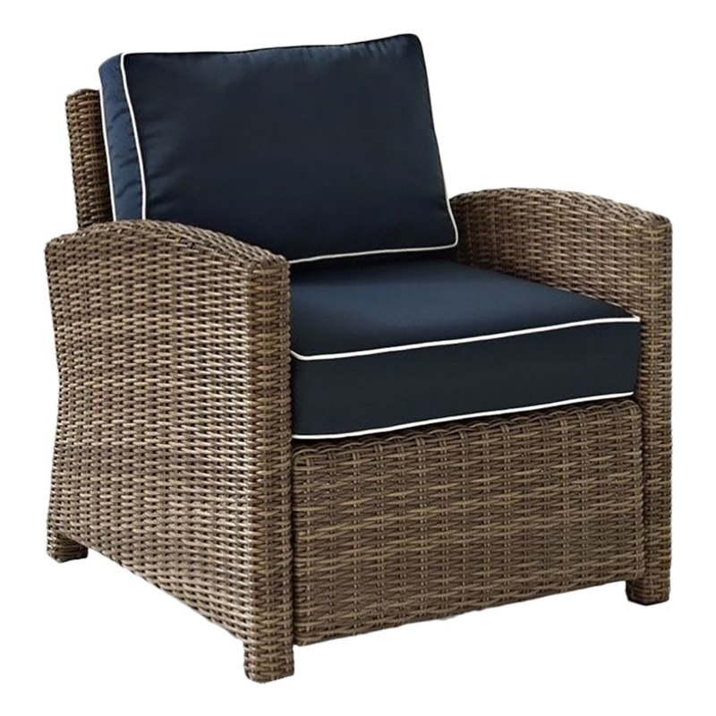 Afuera Living Fabric Patio Chair with Steel Frame in Brown and Navy