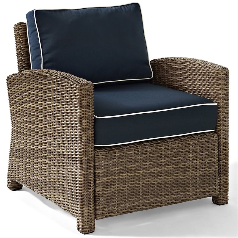 Afuera Living Fabric Patio Chair with Steel Frame in Brown and Navy