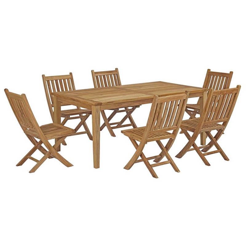 Afuera Living 7-Piece Teak Wood Patio Dining Set in Natural