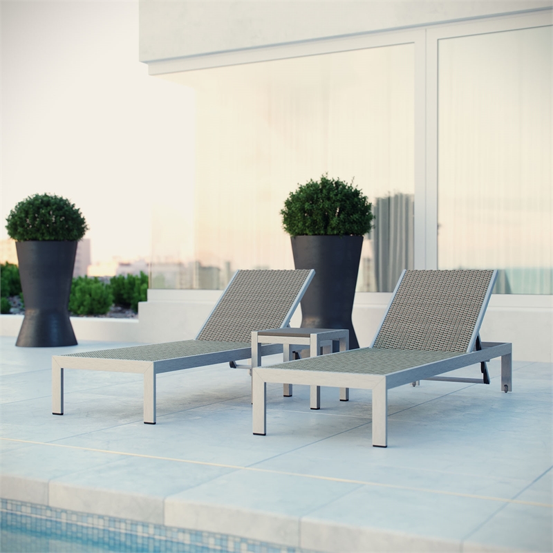 Afuera Living 3-Piece Rattan Patio Sun Lounger & Side Table Set in Gray
