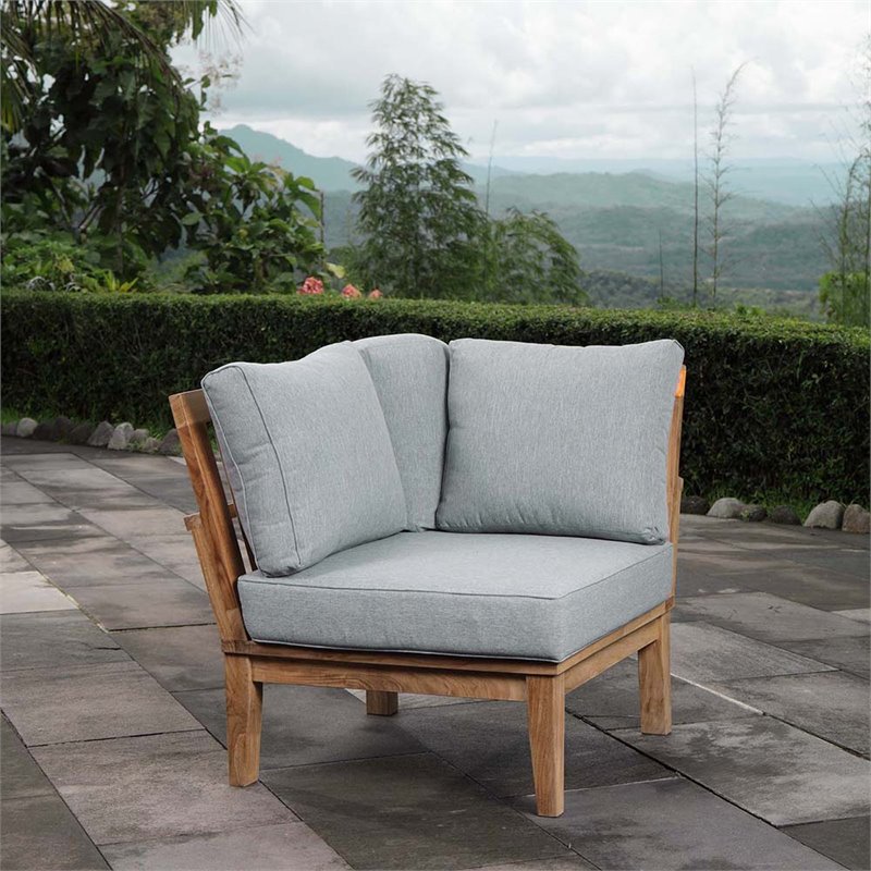 Afuera Living Teak Wood Outdoor Corner Chair in Natural Gray