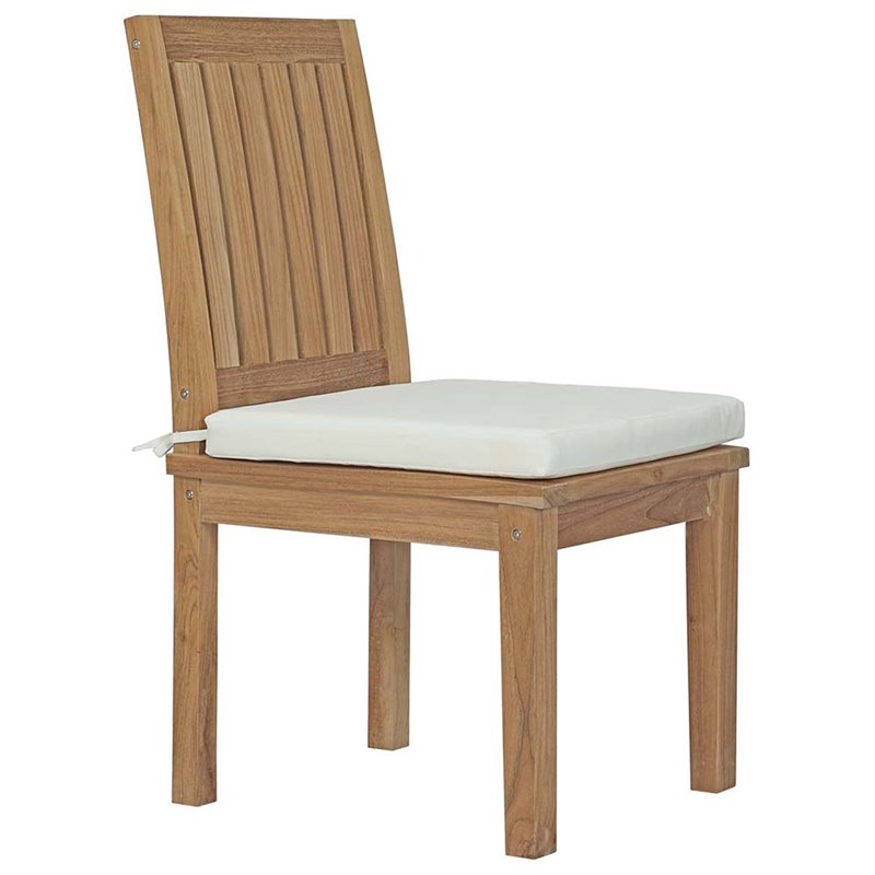 Afuera Living 7-Piece Solid Teak Wood Patio Dining Set in Natural & White