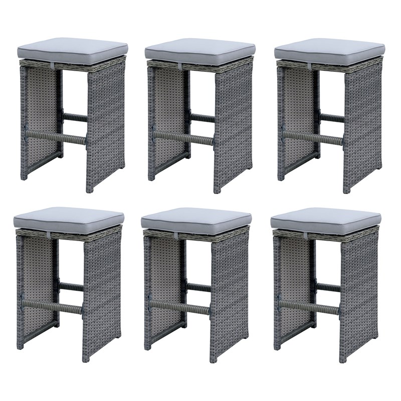 Afuera Living Rattan Patio Bar Stool Set in Gray - Set of 6