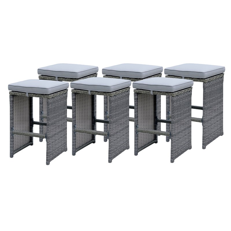 Afuera Living Rattan Patio Bar Stool Set in Gray - Set of 6