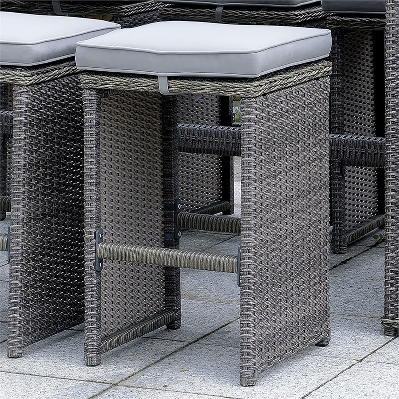 Afuera Living Rattan Patio Bar Stool Set in Gray - Set of 6