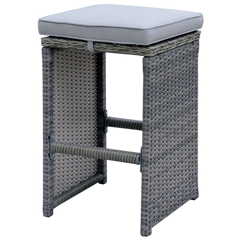 Afuera Living Rattan Patio Bar Stool Set in Gray - Set of 6