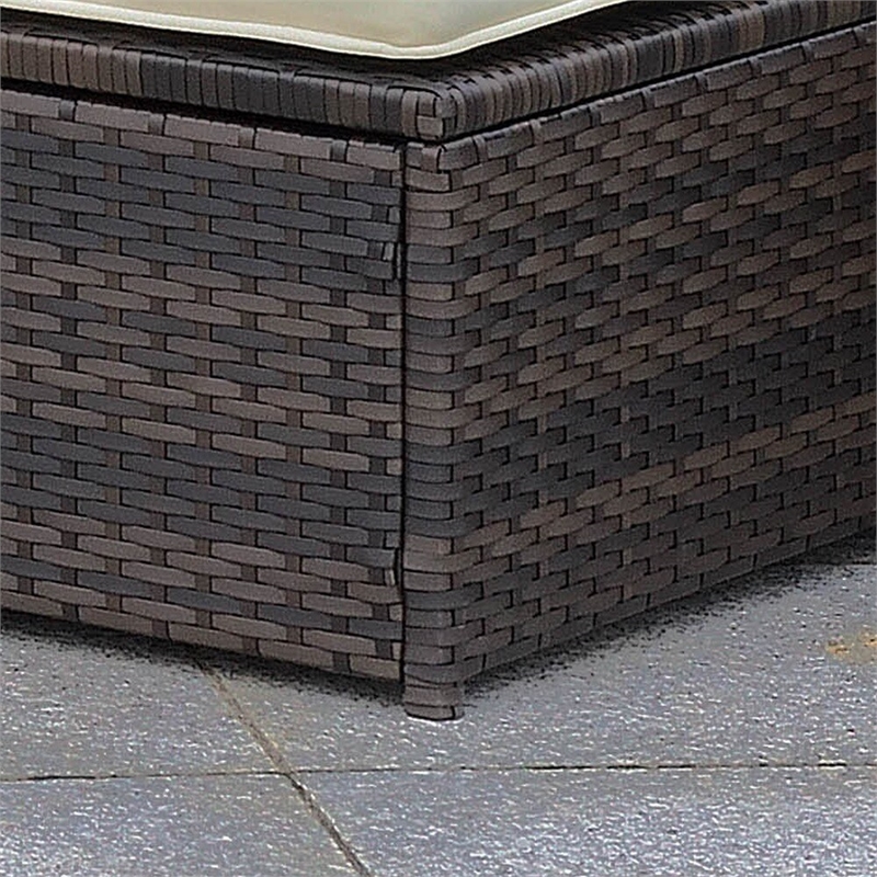 Afuera Living Rattan Square Patio Ottoman in Brown and Beige