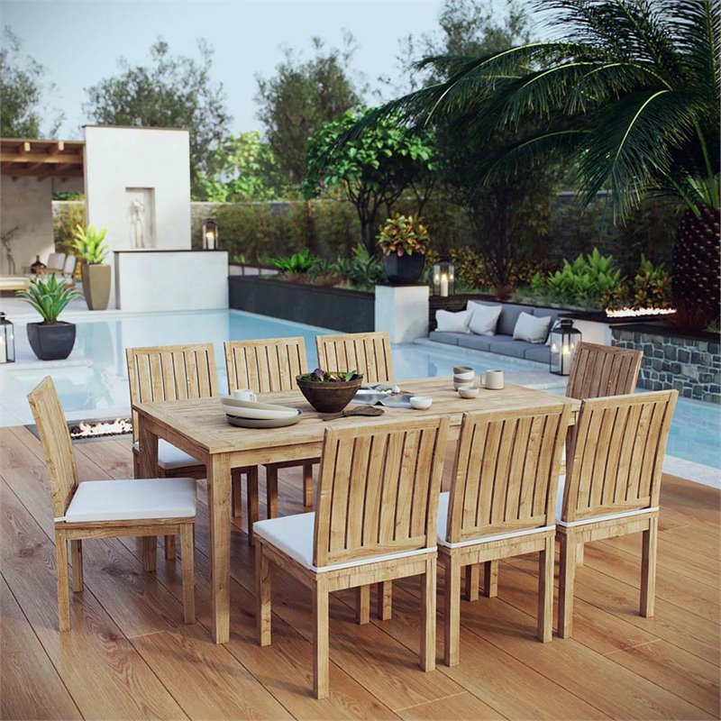 Afuera Living 9-Piece Teak Patio Dining Set in Natural and White