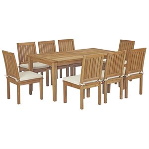 Afuera Living 9-Piece Teak Patio Dining Set in Natural and White