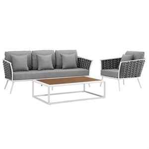 Afuera Living 3-Piece Aluminum Patio Sofa Set in White and Gray Finish