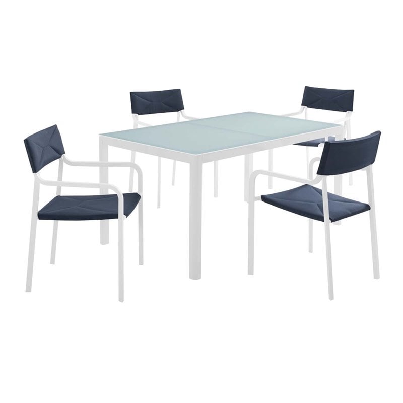Afuera Living 5-Piece Aluminum Outdoor Dining Set in White and Navy