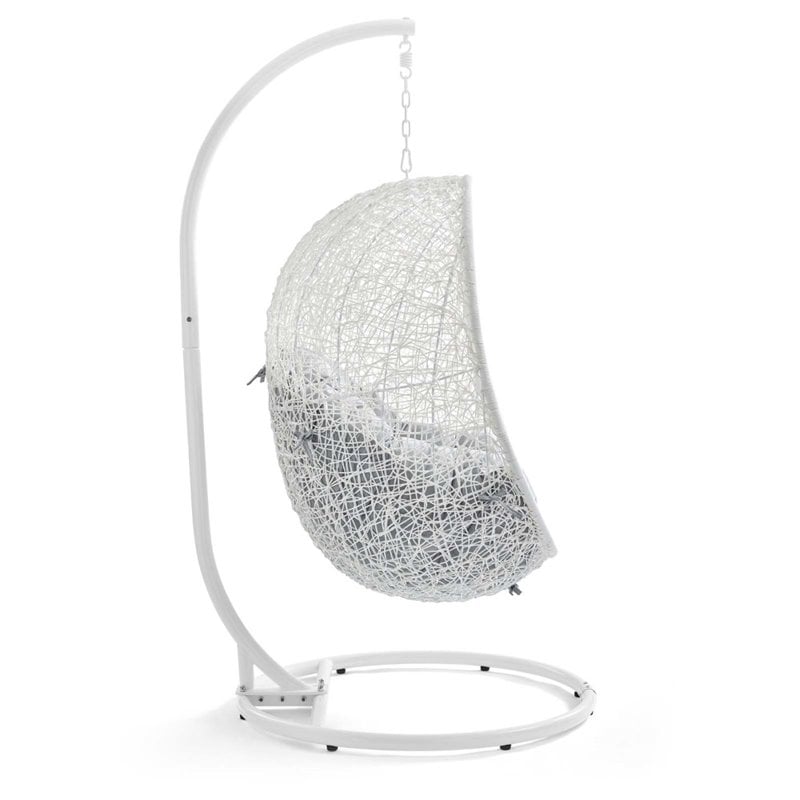Afuera Living Modern Rattan Swing Chair with Stand in White Gray