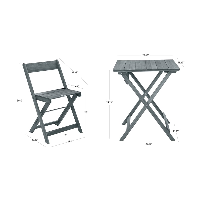 Afuera Living 3-Piece Acacia Foldable Bistro Set in Gray Wash