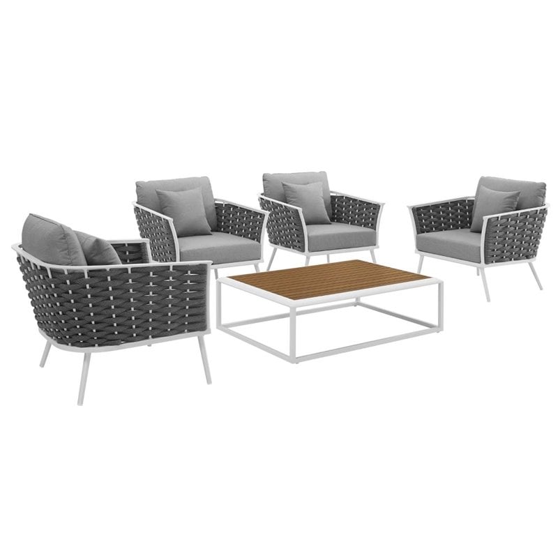 Afuera Living 5-Piece Aluminum Patio Set in White/Gray
