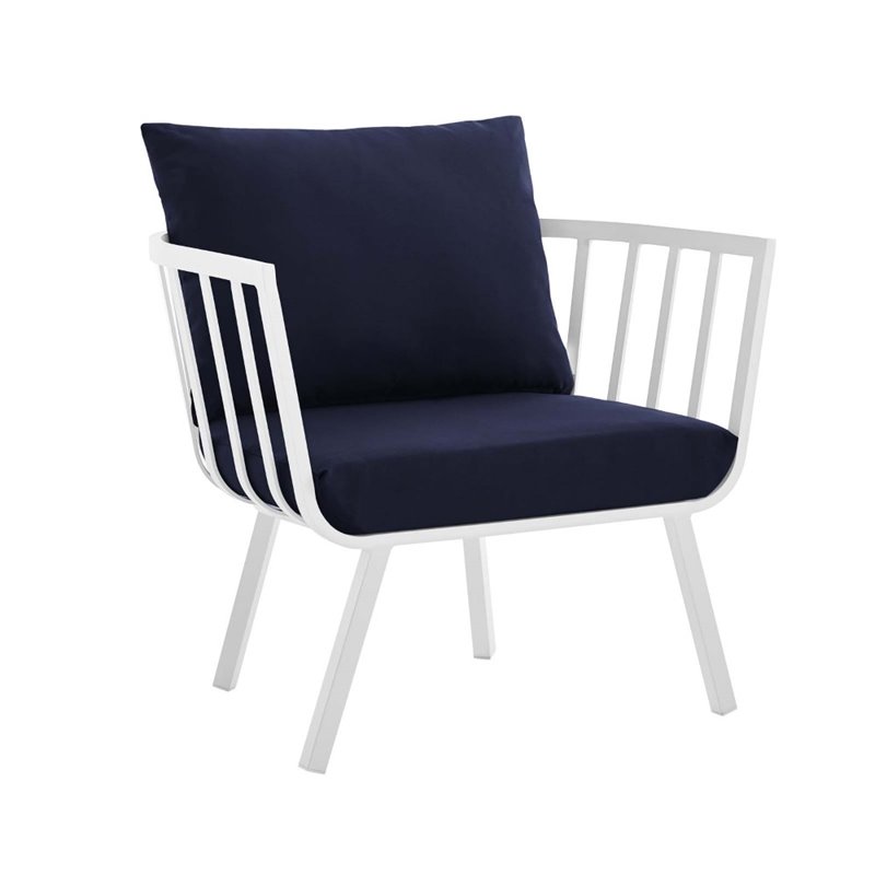 Afuera Living Outdoor Fabric Armchair in White and Navy (Set of 2)