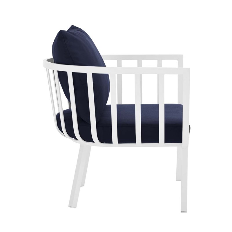 Afuera Living Outdoor Fabric Armchair in White and Navy (Set of 2)