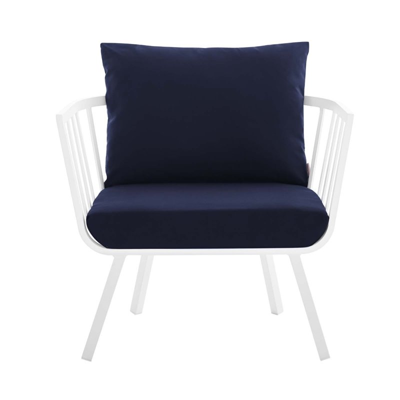 Afuera Living Outdoor Fabric Armchair in White and Navy (Set of 2)