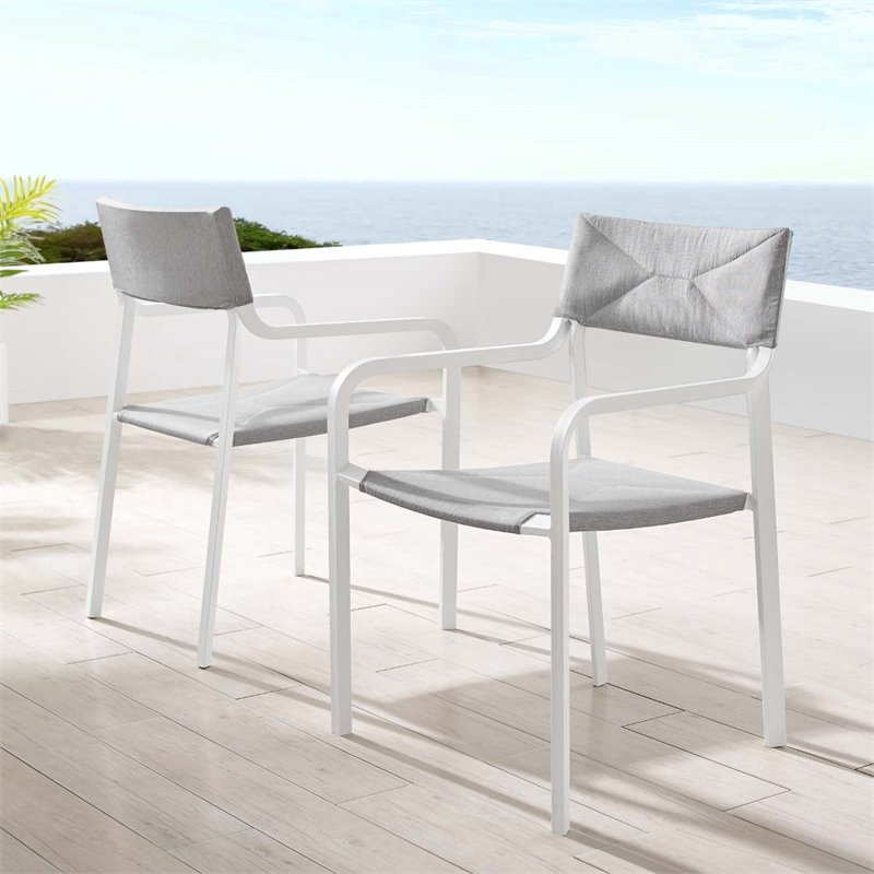 Afuera Living Modern Fabric Outdoor Patio Armchair Set of 2 in White/Gray