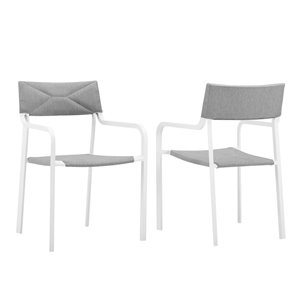 Afuera Living Modern Fabric Outdoor Patio Armchair Set of 2 in White/Gray