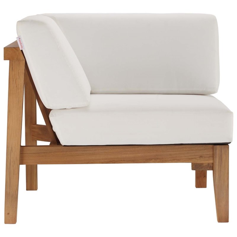 Afuera Living Solid Teak Outdoor Corner Chair with White Cushions