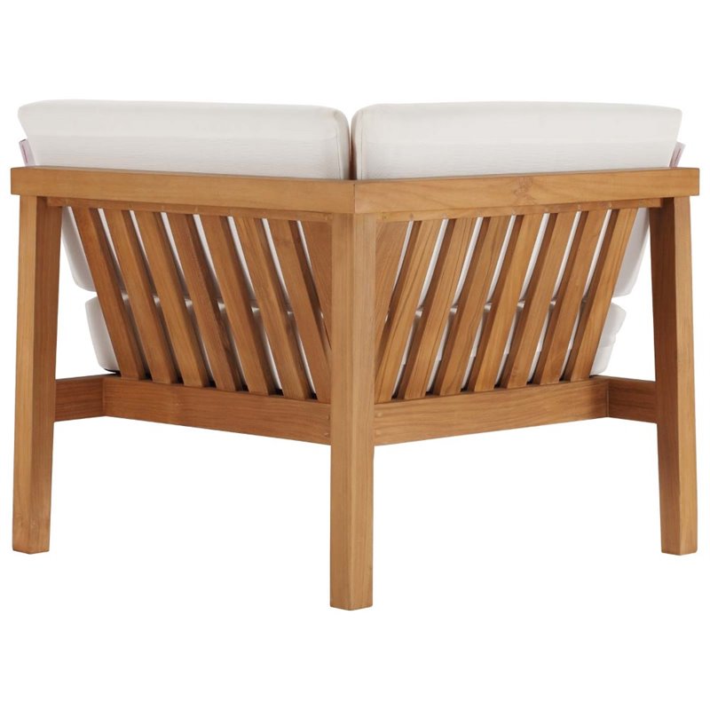 Afuera Living Solid Teak Outdoor Corner Chair with White Cushions