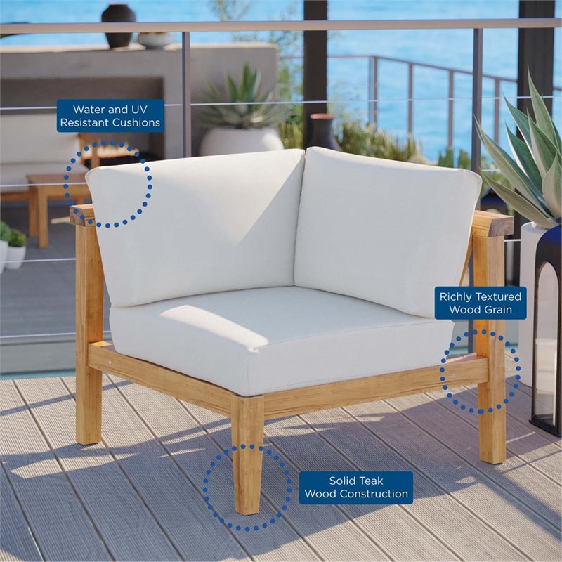 Afuera Living Solid Teak Outdoor Corner Chair with White Cushions