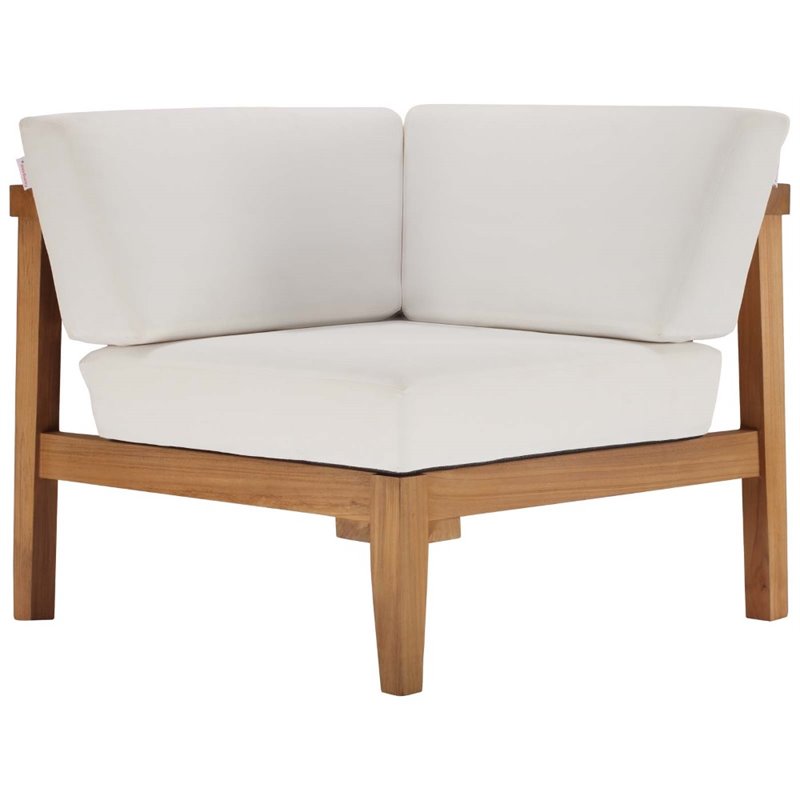 Afuera Living Solid Teak Outdoor Corner Chair with White Cushions