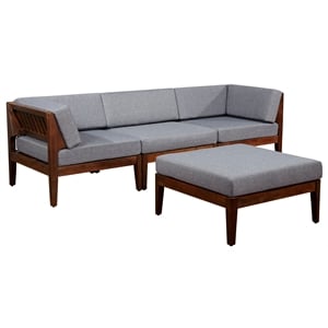 Afuera Living Acacia Wood Outdoor 4 Piece Set with Gray Cushions in Walnut