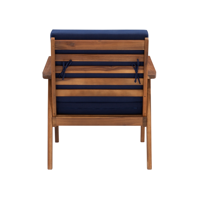 Afuera Living Outdoor 4 Piece Acacia Wood Chat Set with Blue Cushions
