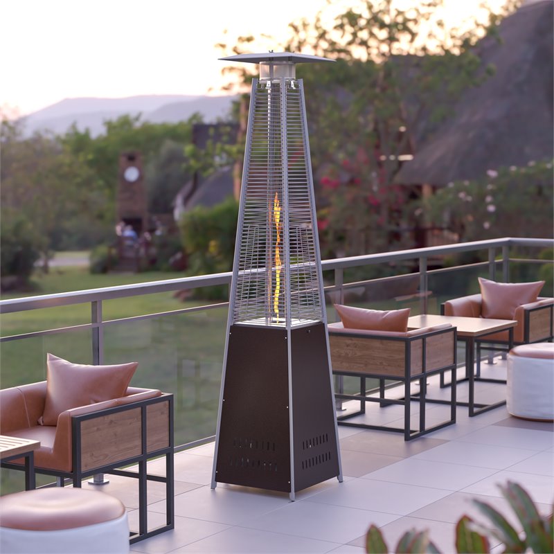Afuera Living Metal Round Outdoor Patio Heater in Bronze with Wheels