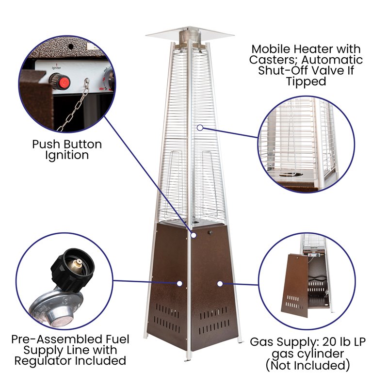 Afuera Living Metal Round Outdoor Patio Heater in Bronze with Wheels
