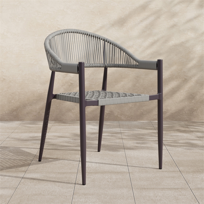 Afuera Living Clark Aluminum Patio Dining Chair in Dark Brown with Wicker