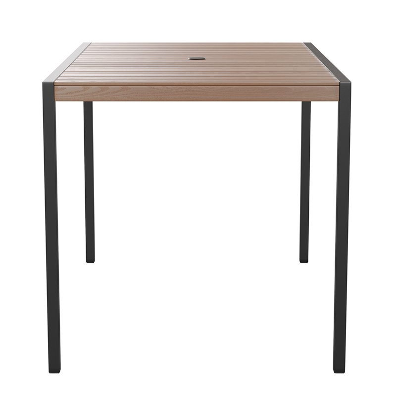 Afuera Living Teak Poly Slat and Steel Patio Dining Table with Umbrella Hole