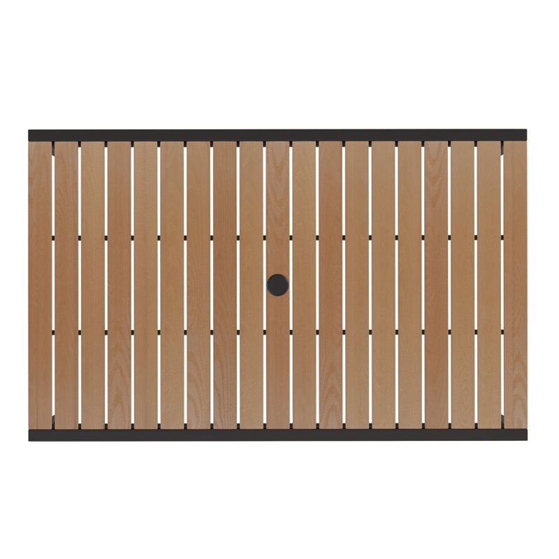 Afuera Living Teak Poly Slat and Steel Patio Dining Table with Umbrella Hole