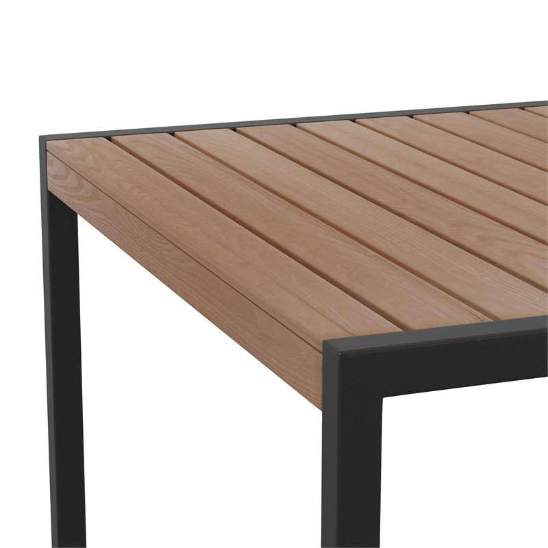 Afuera Living Teak Poly Slat and Steel Patio Dining Table with Umbrella Hole