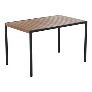 Afuera Living Teak Poly Slat and Steel Patio Dining Table with Umbrella Hole