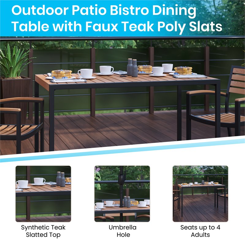 Afuera Living 5-Piece Brown Faux Teak Patio Dining Set with Umbrella Hole