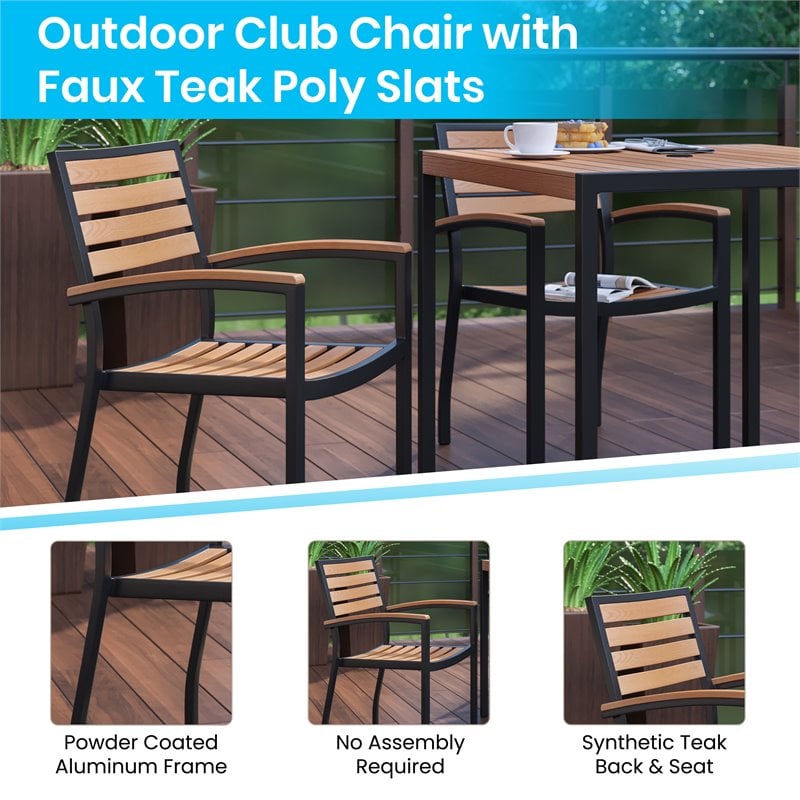 Afuera Living 5-Piece Brown Faux Teak Patio Dining Set with Umbrella Hole
