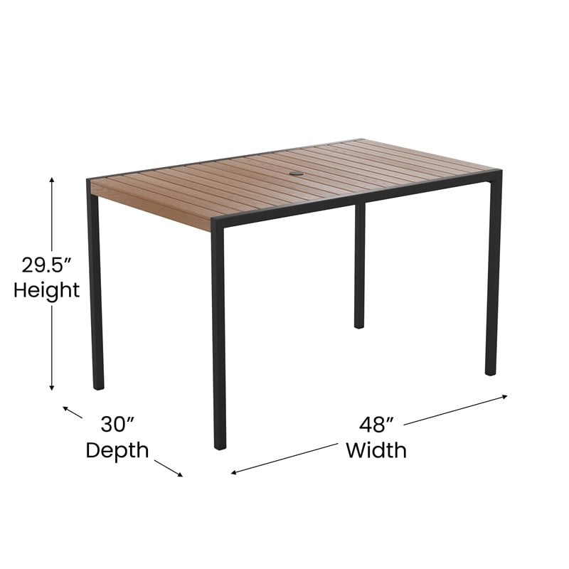 Afuera Living 5-Piece Brown Faux Teak Patio Dining Set with Umbrella Hole