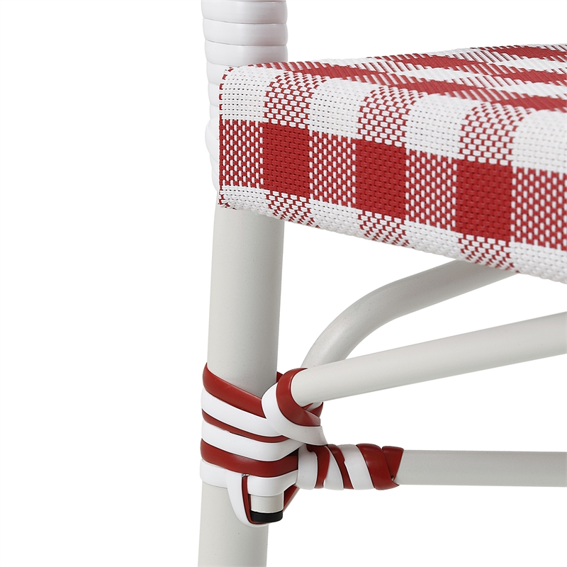 Afuera Living French Patio Arm Chair in Red with White Wicker Details Set of 4